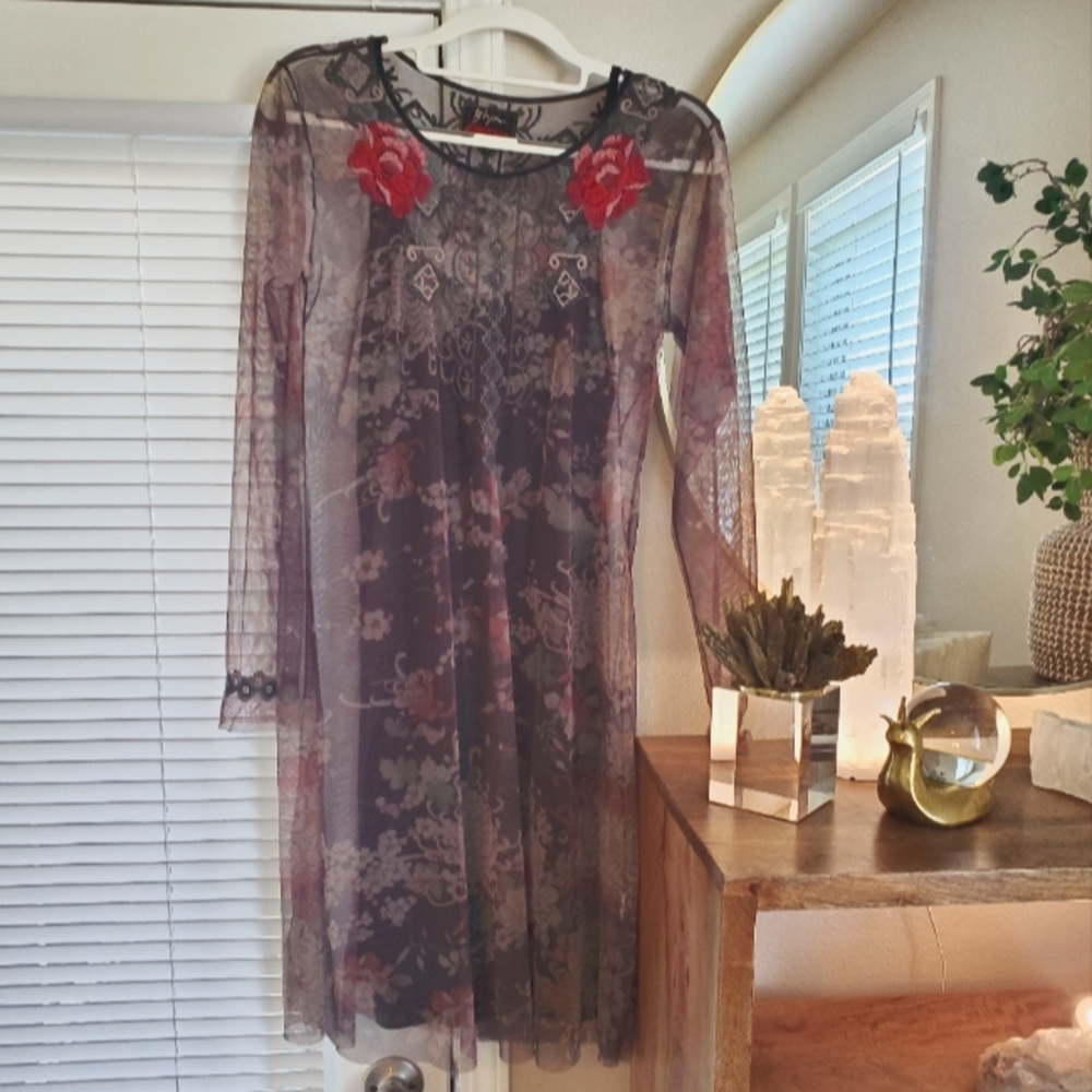 Johnny Was mesh embroidered dress